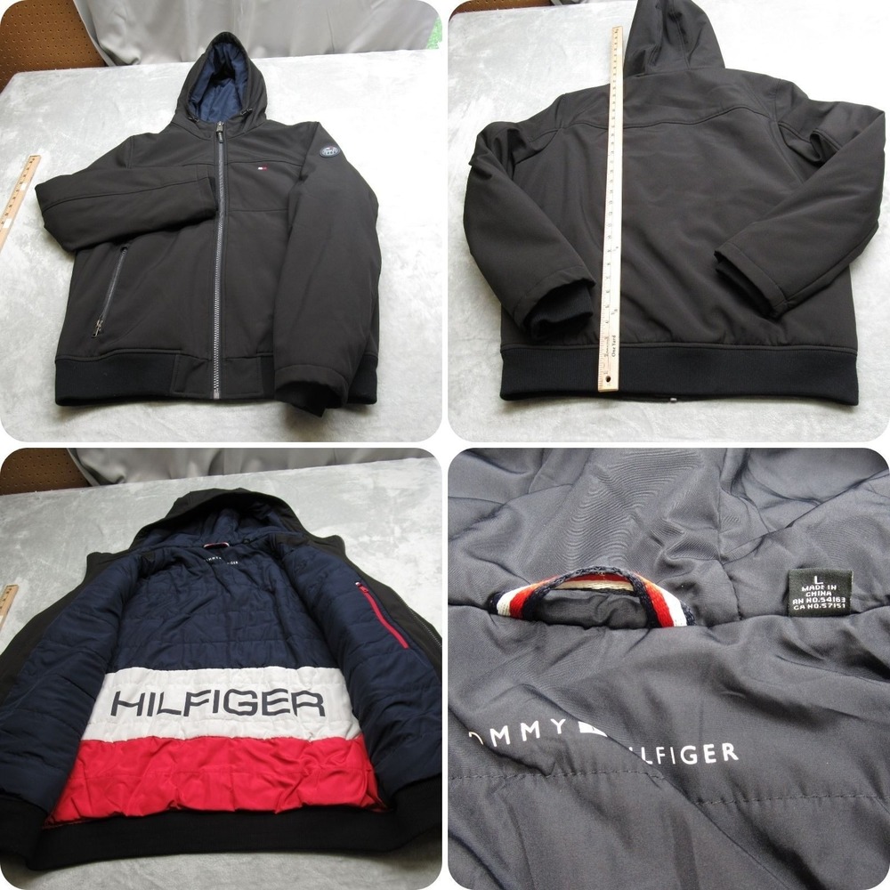 Tommy Hilfiger Jacket Men Large Black Softshell Full Zip Water Resistant Puffer